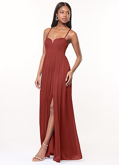Azazie Marsol Bridesmaid Dresses Terracotta A-Line Corset Mesh Dress image3