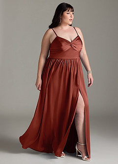 Azazie Zeya Bridesmaid Dresses Terracotta A-Line Pleated Stretch Satin Dress image12