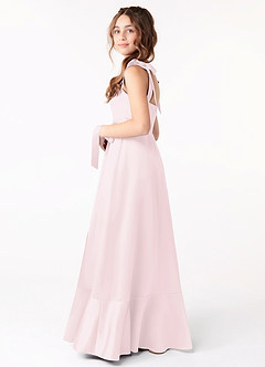 Azazie Barbara Junior Blushing Pink A-Line Bow Matte Satin Dress image2