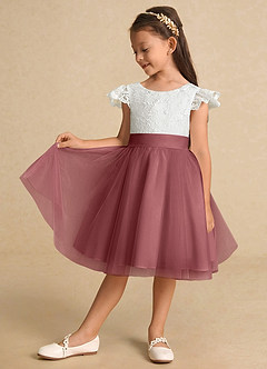 Azazie Vetty Flower Girl Dresses Ivory Amethyst A-Line Lace Tulle Dress image4