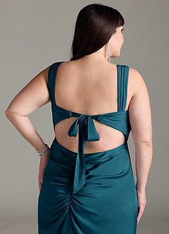 Azazie Jesaphine Brudtärnklänningar Klänning av Tubklänning i Stretch Satin Rosett Bläckblå image13