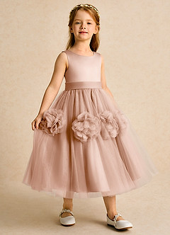 Azazie Vola vestidos de niña de las flores Vestido de Champán Rosado de Tul de Princesa con Sin mangas image3