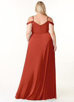 Azazie Ocean Bridesmaid Dresses Rust A-Line V-Neck Pleated Stretch Satin Dress image7
