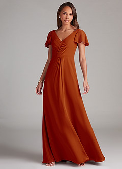 Azazie Soren Brautjungfernkleider A-Linie Gestreift Chiffon Kleid Paprika image3