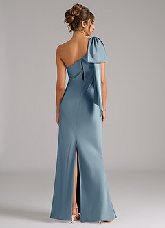 Azazie Capri Robes de demoiselle d'honneur Robe Sirène en Satin extensible Ue épaule Bleu Poussiéreux image2