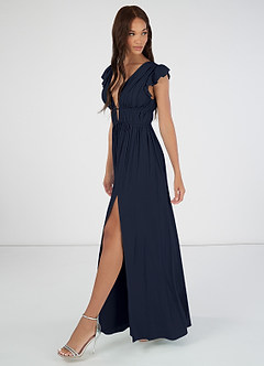 Azazie Santorini Bridesmaid Dresses Pleated Viscose Floor-Length Dress image3