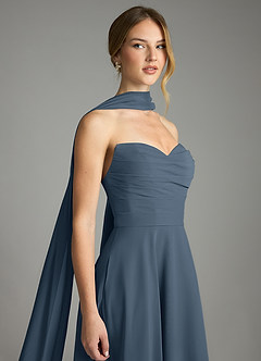 Azazie Ayla Abiti da Damigella Abito A-Line in Chiffon Scollo a Cuore Blu Nettuno image6