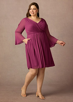Azazie Teraso 신부의 어머니 드레스 A라인 망사 무릎 길이 드레스 image12