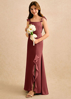 Azazie Novalie Girls Formal Flower Girl Dresses Terracotta Mermaid Bow Stretch Satin Dress image2