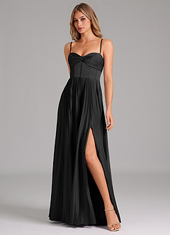 Azazie Tyla Bridesmaid Dresses Black A-Line Sweetheart Neckline Stretch Satin Dress image4
