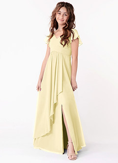 Azazie Omari Junior Lemon Sorbet A-Line Ruched Chiffon Dress image1