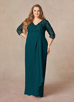 Azazie Joan Mother of the Bride Dresses Pine Sheath V-Neck Lace Chiffon Dress image6