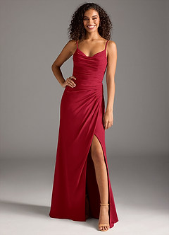 Azazie Deandra Bridesmaid Dresses Scarlet Mermaid Pleated Chiffon Dress image1