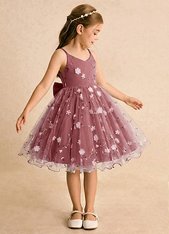 Azazie Junebug Flower Girl Dresses Amethyst Ball-Gown Spaghetti Strap Tulle Dress image4
