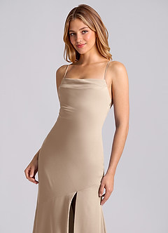 Azazie Grata Brudtärnklänningar Klä av Sjöjungfru i Chiffong Plisserad Taupe image7