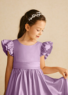 Azazie Piglette Flower Girl Dresses Wisteria A-Line Bow Matte Satin Dress image3