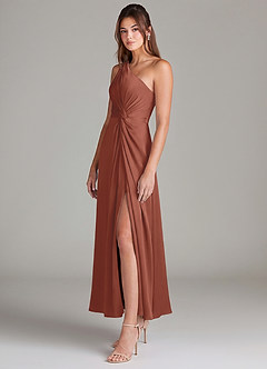 Azazie Brooke Suknie dla druhen Linia A Jedno ramię Satyna elastyczna Długość kostki Sukienka image5