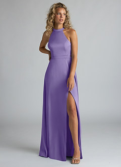 Azazie Clarice Robes de demoiselle d'honneur Robe Trapèze en Satin extensible Col haut Tahiti image5