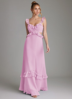 Azazie Malaya Bridesmaid Dresses Candy Pink A-Line Corset Chiffon Dress image4