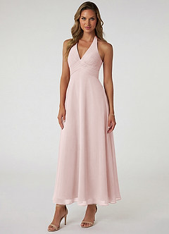 Azazie Tessie Bridesmaid Dresses Blushing Pink A-Line Pleated Chiffon Dress image1