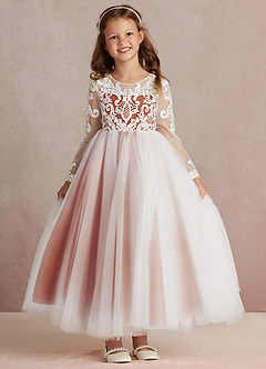 Azazie Elodie Flower Girl Dresses Ivory Paprika Ball-Gown Lace Dress image3