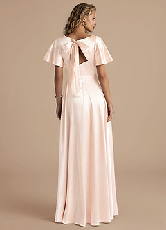 Azazie Kimber Bridesmaid Dresses Rose Gold A-Line Ruched Metallic Satin Dress image4