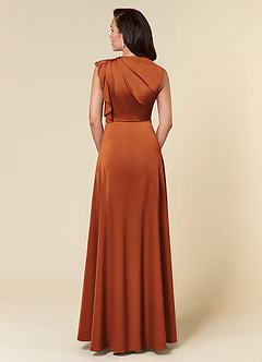 Azazie Narine Mother of the Bride Dresses Cinnamon A-Line High Neckline Pleated Stretch Satin Dress image5