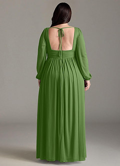 Azazie Norah Bridesmaid Dresses Basil A-Line V-Neck Long Sleeve Chiffon Dress image7