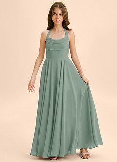 Azazie Kady Junior A-Linie Herzausschnitt Chiffon Kleid Silberner Salbei image3