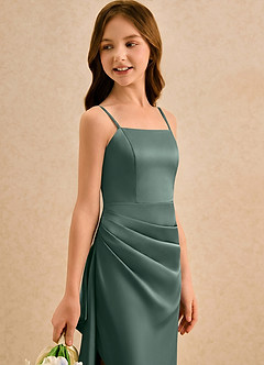 Azazie Cannoli Girls Formal Sukienki dla dziewczynek sypiących kwiaty Litera A Plisowana Satyna elastyczna Do podłogi Sukienka image6