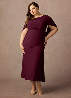 Azazie Bellona Mother of the Bride Dresses Cabernet Sheath Boatneck Luxe Knit Dress image8
