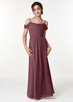 Azazie Alivia Junior Sangria A-Line Off the Shoulder Chiffon Dress image4