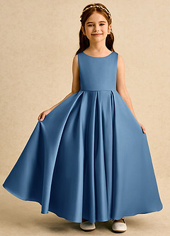 Azazie Pepper Robe Demoiselle D'honneur Fillette Robe Trapèze en Mat Satiné Plissée Violet Crépusculaire image3