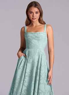 Azazie Shaude Brautjungfernkleider A-Linie Plissee Blumen-Burnout Kleid Nebel image3