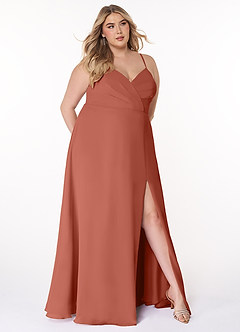 Azazie Everleigh Abiti da Damigella Abito A-Line in Chiffon con Scollo a Cuore a Pieghe Argilla image7