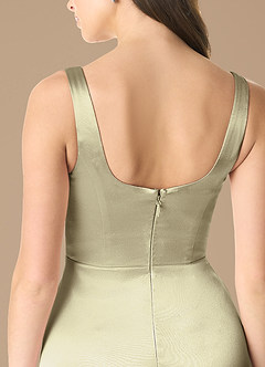 Azazie Joyce Brautjungfernkleider A-Linie Seitliche Cut-Outs Metallischer Satin Kleid Moosgrün image5