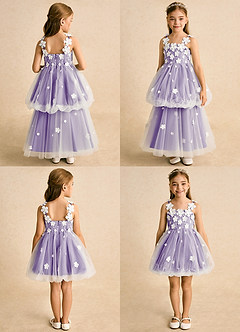Azazie Teacup vestidos de niña de las flores Vestido de Marfil Tahití de Tul de Princesa con Encaje image2