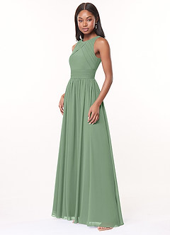 Azazie Harper Bridesmaid Dresses Matcha A-Line Pleated Chiffon Dress image3