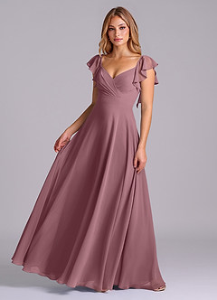 Azazie Leilani Robes de demoiselle d'honneur Robe Trapèze en Mousseline de soie Plissé Améthyste image1