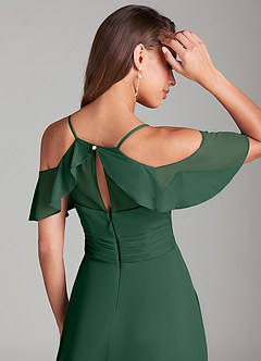 Azazie Dakota Jurken voor bruidsmeisjes Jurk van Mesh met A-Lijn Off the Shoulder Donkergroen image2