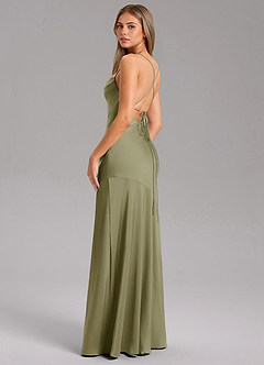 Azazie Grata Bridesmaid Dresses Pistachio Sheath Side Slit Stretch Satin Dress image7