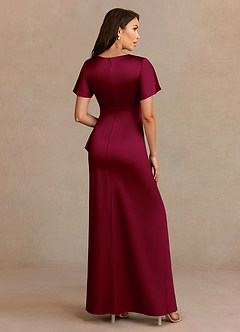 Azazie Robins Mother of the Bride Dresses Burgundy A-Line Pleated Stretch Satin Dress image4