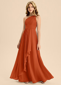 Azazie Skye Junior Burnt Orange A-Line Pleated Chiffon Dress image3