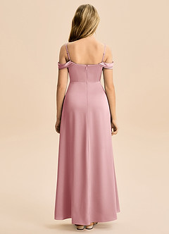 Azazie Lettie Junior A-Linie Schulterfrei Stretch-Satin Kleid Altrosa image3