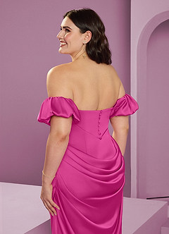 Barbie ♥ Azazie Bridesmaid Dresses Fuchsia Sheath Off the Shoulder Stretch Satin Convertible Dress image16