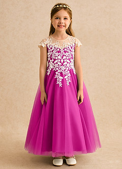 Azazie Dandelion Robe Demoiselle D'honneur Fillette Robe Princesse en Dentelle Fuchsia image4