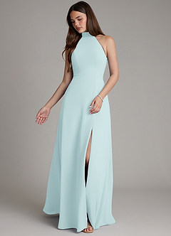 Azazie Myra Bridesmaid Dresses Sea Glass A-Line High Neck Chiffon Dress image4