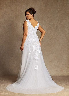 Azazie Bess Wedding Dresses Diamond White Sheath Sequins Tulle Dress image9