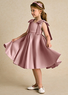 Azazie Guppie Abiti da Ragazza di Fiori Abito Principessa in Raso Opaco Plissettato Rosa Polverosa image4