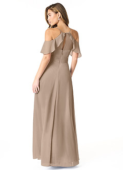 Azazie Dakota Brautjungfernkleider A-Linie V-Hals Gefaltet Chiffon Kleid Taupe image2